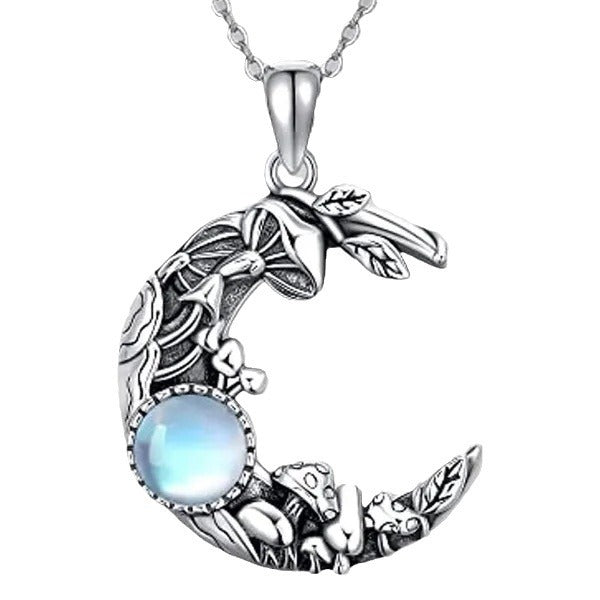 Natural Moonstone Moon Necklace - Crescent Crystal Pendant for Spiritual Healing