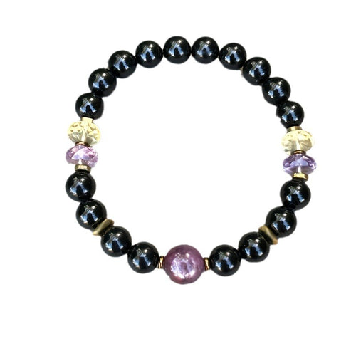 Black & Purple Gemstone Bracelet - Empath Protection Energy