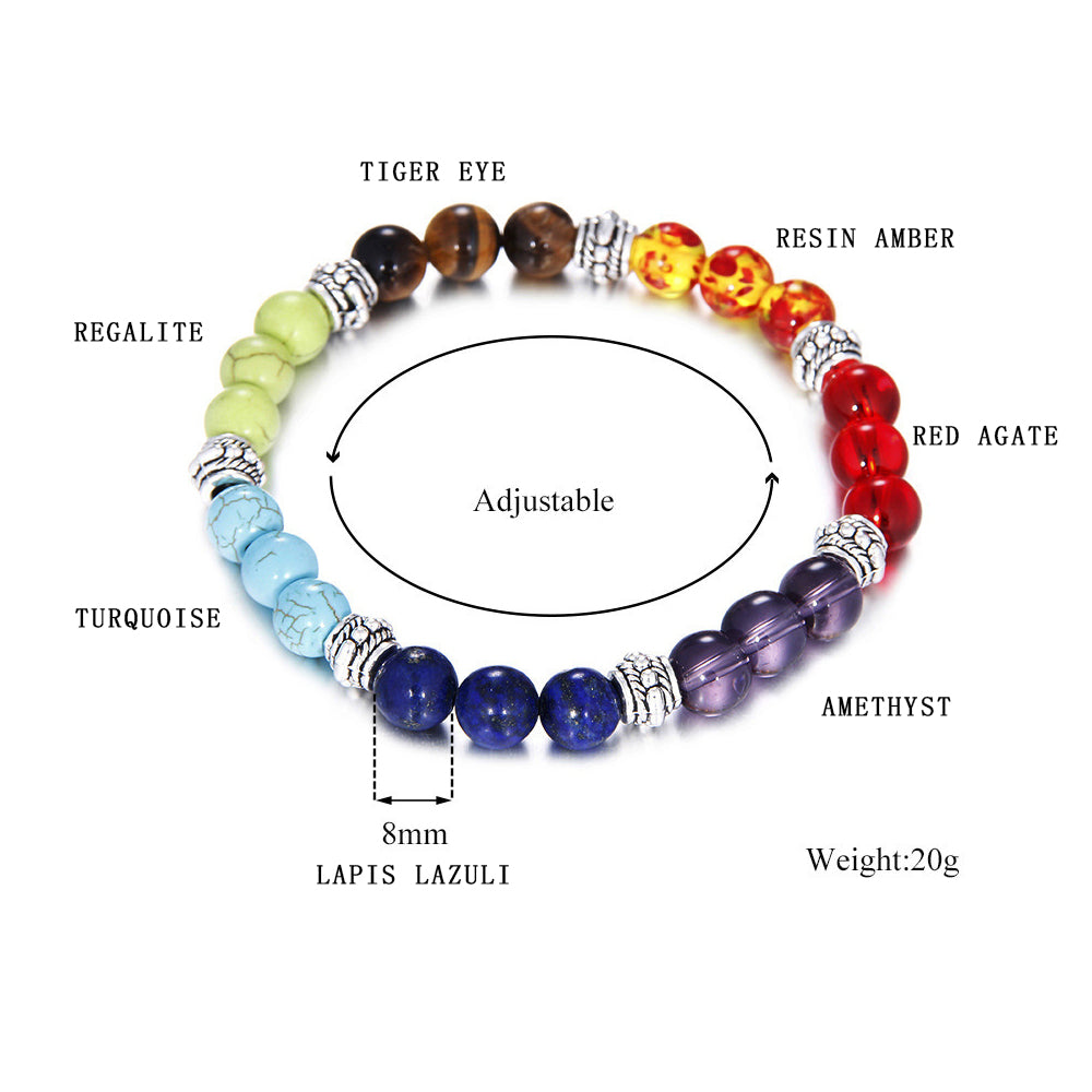 7 Chakra Energy Bracelet - Rainbow Healing Stone Beads for Balance & Meditation