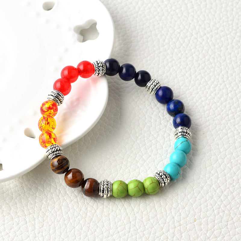 7 Chakra Energy Bracelet - Rainbow Healing Stone Beads for Balance & Meditation