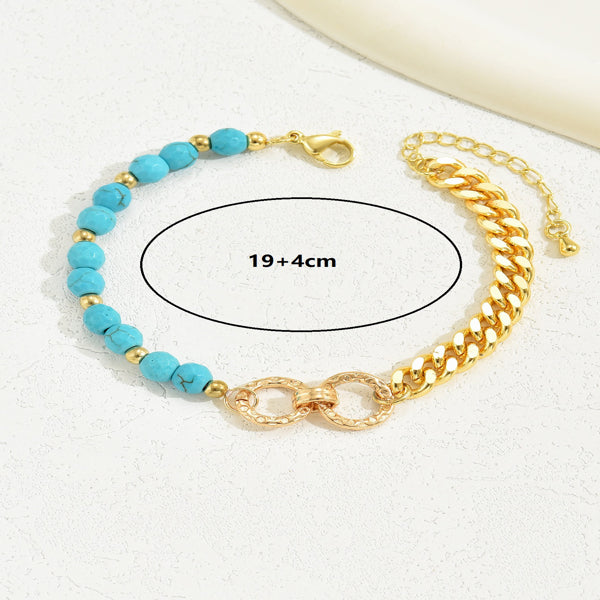 Turquoise-Style Beaded Bracelet - Boho Gold Chain Half-and-Half Design