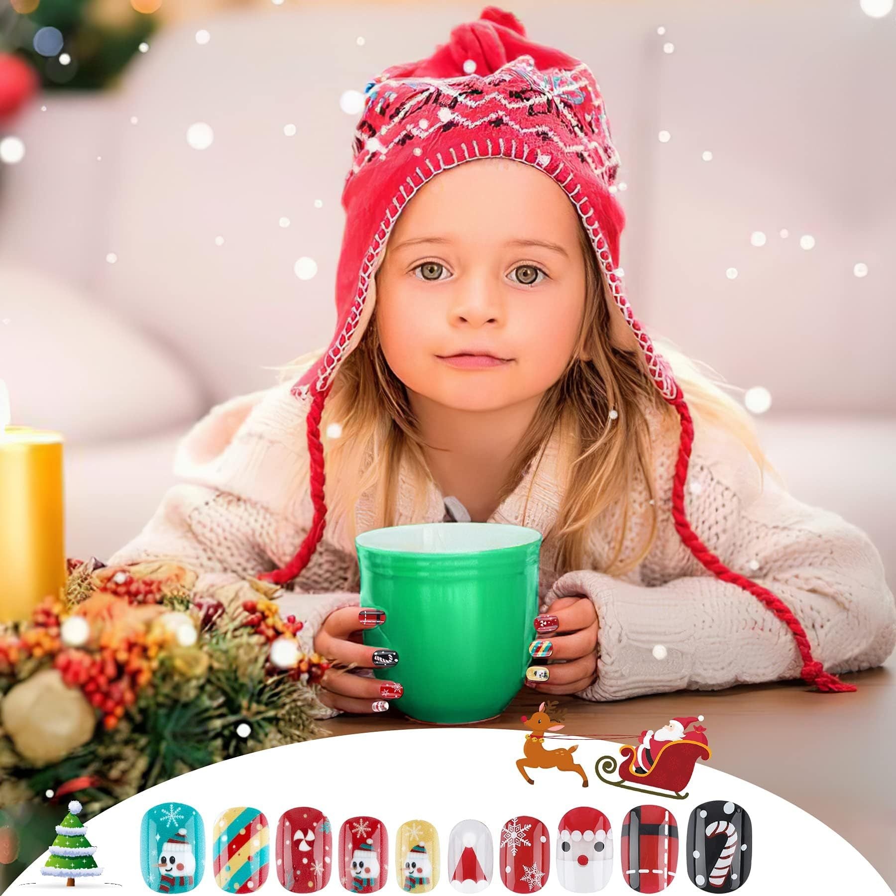 Christmas Stick On Nail, 48 Pcs False Nails Kids Full Cover Xmas Short False Nail Children Nails Lovely Gift For Kids Little Girls Nail Art Decoration-Ban On Selling On Amazon