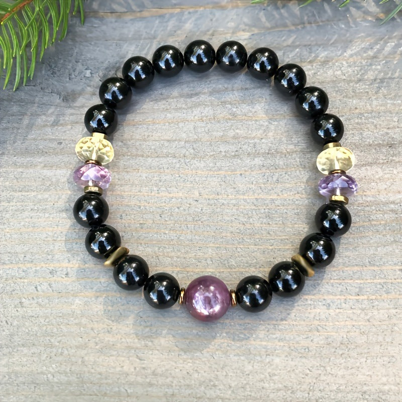 Black & Purple Gemstone Bracelet - Empath Protection Energy
