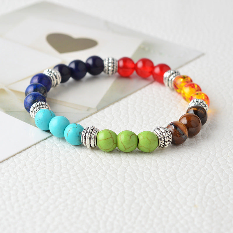7 Chakra Energy Bracelet - Rainbow Healing Stone Beads for Balance & Meditation