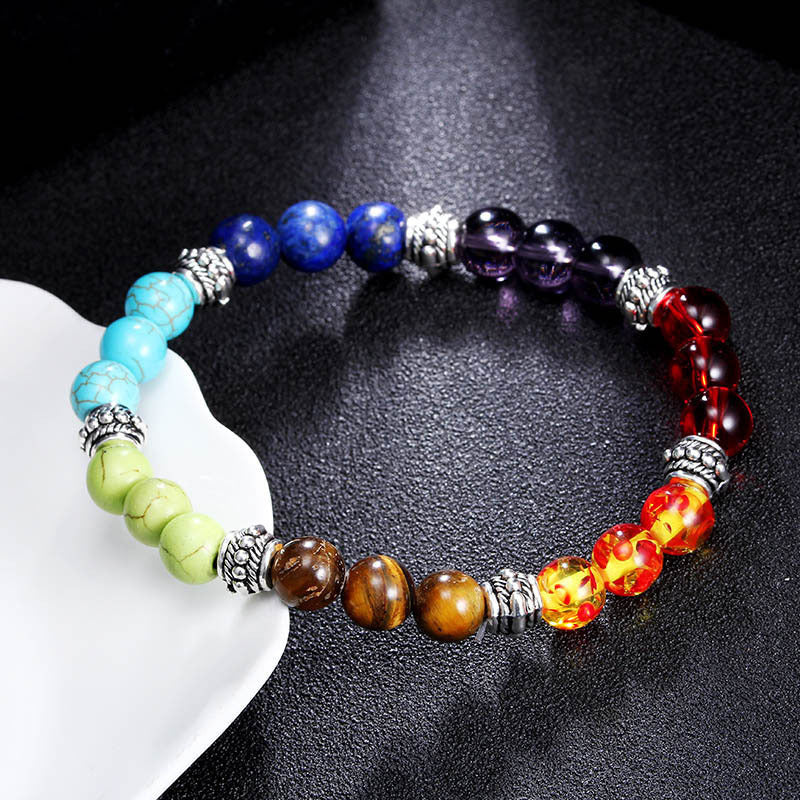 7 Chakra Energy Bracelet - Rainbow Healing Stone Beads for Balance & Meditation