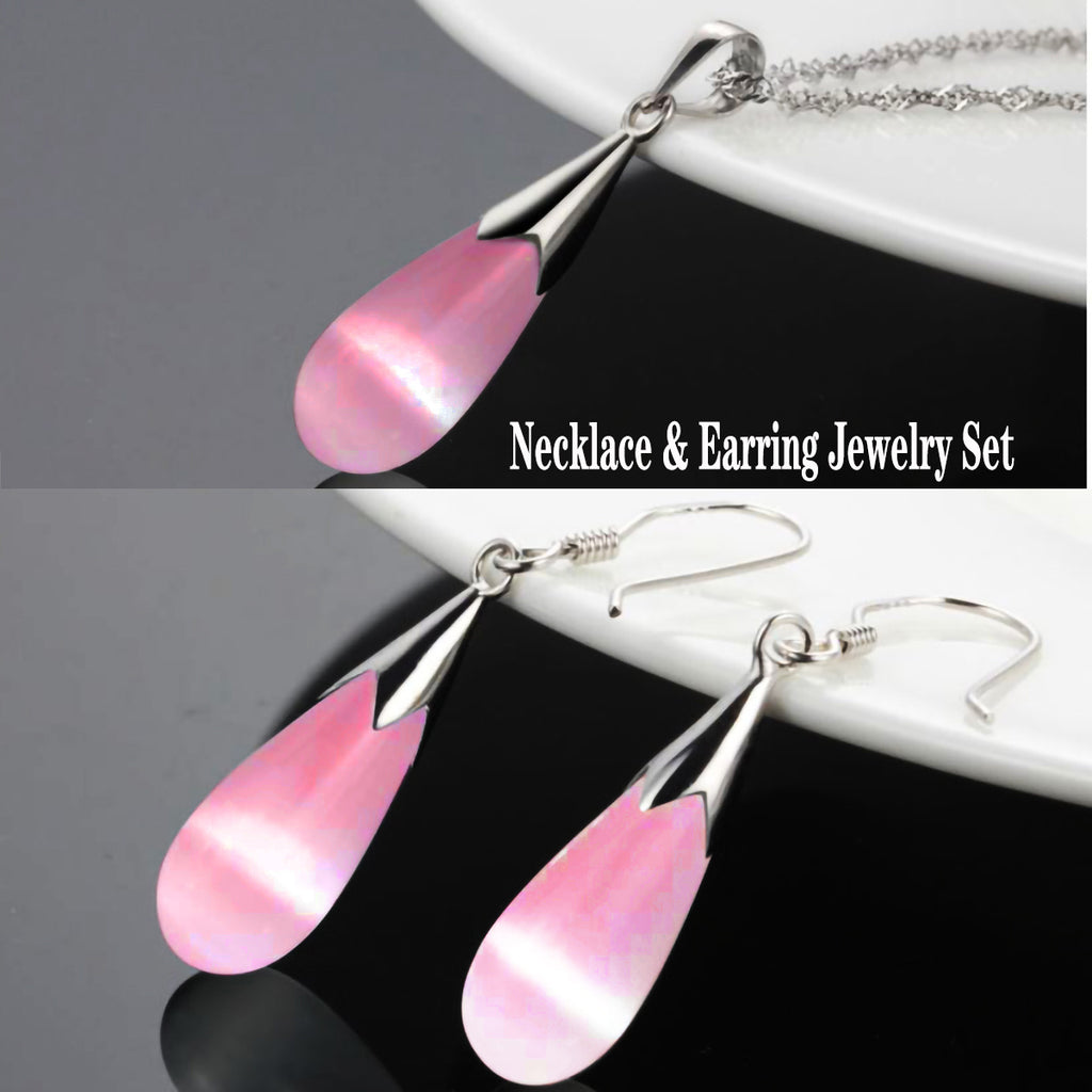 Pink Gradient Gemstone Jewelry Set - Teardrop Necklace & Earrings