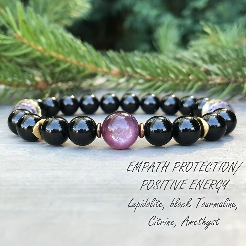 Black & Purple Gemstone Bracelet - Empath Protection Energy