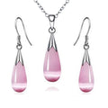 Pink Gradient Gemstone Jewelry Set - Teardrop Necklace & Earrings