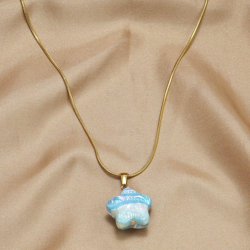Blue opal star pendant necklace - waterproof 18K gold plated
