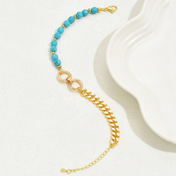 Turquoise-Style Beaded Bracelet - Boho Gold Chain Half-and-Half Design