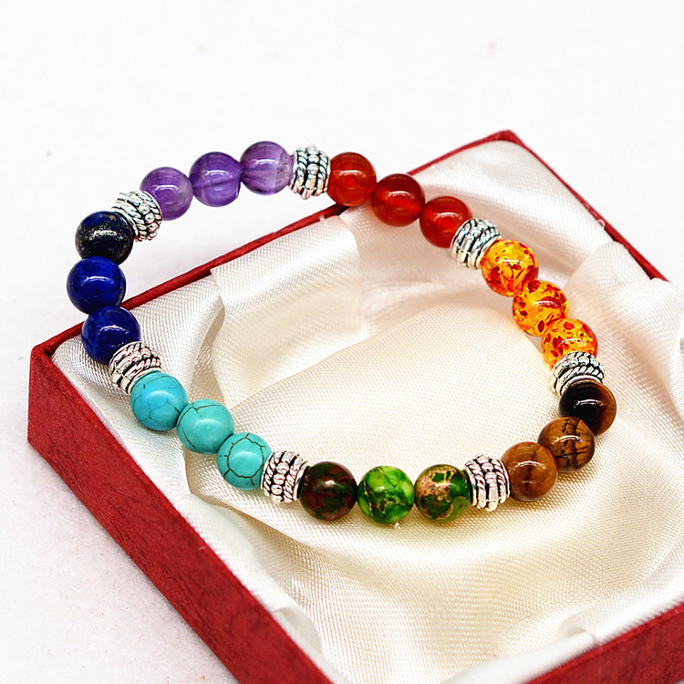 7 Chakra Energy Bracelet - Rainbow Healing Stone Beads for Balance & Meditation